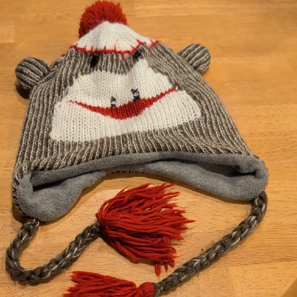 Adorable Gray and Red Knit Monkey Hat for Kids